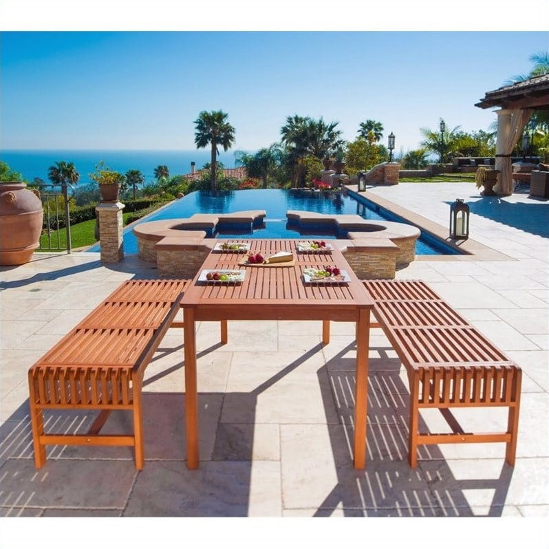 Vifah Malibu 3 Piece Wood Patio Dining Set