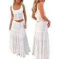 thumbnail image 2 of Gupgi Women 2 Piece Solid Color Set Sleeveless Tank Tops Ruffle Flowy Long Skirt Vacation Beach Outfits, 2 of 9