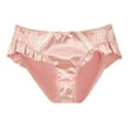 thumbnail image 4 of GEWSEY Women's Satin Silk Lace Hipster Panties Luxury Low Waist Cute Bikini Frilly Lace Trim Underwear (Pink, L), 4 of 4