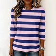thumbnail image 4 of JULMCOMO Shirts for Women Striped Crew Neck 3/4 Sleeve Trendy Loose Fit T Shirts Color Block Casual Comfy Tunic Tops Light pink S, 4 of 6