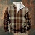 thumbnail image 3 of AWZXDE Men's Winter Thick Plaid Half Zip Stand Collar Sweatshirt with Pockets, Outdoor Sporty Pullover Coffee,L, 3 of 3