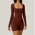 thumbnail image 6 of Knosfe New Solid Color High Waist Tight Sports Yoga Long Sleeve Jumpsuit Shorts Spant Slim Bodysuit For Women Brown S, 6 of 6