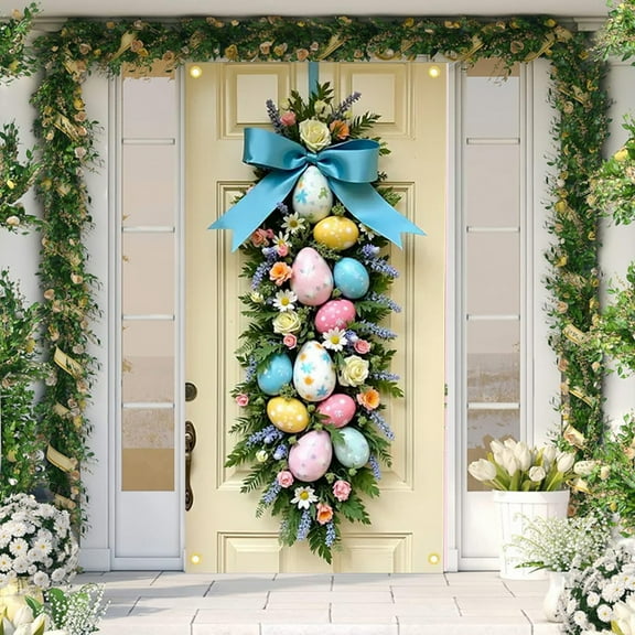 VibHome Indoor Easter Decor Elegant Easter Door Cover With Floral And Eggs Decoration Holiday Party Setup Outdoor Photo Decoration Door Banner