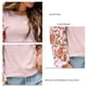 thumbnail image 5 of Suéter de mujer con estampado de empalme, manga acampanada, cuello redondo, informal, Jersey de punto para mujer, Top para Otoño Invierno, rosa, XXL, 5 of 6