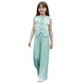 thumbnail image 3 of CPNG Girl's 2 Piece Outfits Bowtie Decoration Halter Sleeveless Vest Top and Elastic High Waisted Pants Set(Light Green,6 Years), 3 of 9
