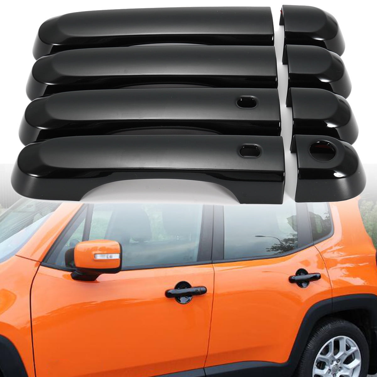 Black ABS Chrome Car Door Handle Cover Trim 8pcs For Jeep Renegade 2015-2017