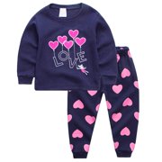 Girls Pajamas Long Sleeve Sleepwear Cute Princess Cotton Pjs Set for Toddler Clothes 2T