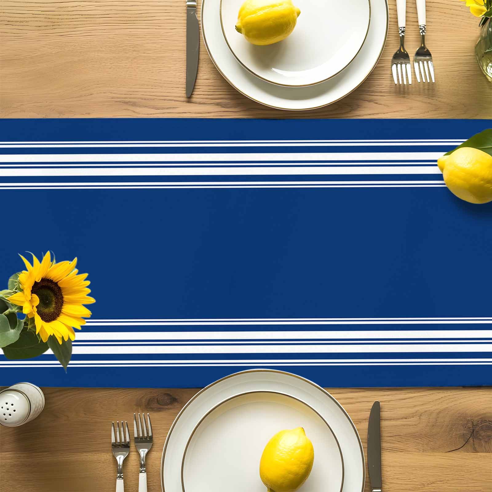 Nautical Navy Blue White Stripes Table Runner 90 Inches Long, Country Farmhouse Style Table Runners Tabletop Scarf Kitchen Dining Tables Decoration for Home Party Indoor Outdoor