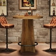 thumbnail image 3 of Tribesigns 37.4" Round Bar Table, Wooden Bistro Pub Table with Cross Base and Metal Ring Footrest for Coffee House, Home, Small Spaces – Brown (Table Only), 3 of 6