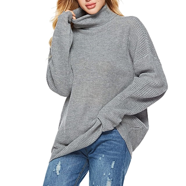 Fgnfyis et Chandail Tricoté à Col Roulé Rayé Décontracté d'Hiver pour Femmes, Confortable et Chaud, Chandails d'Automne pour Femmes Gris P