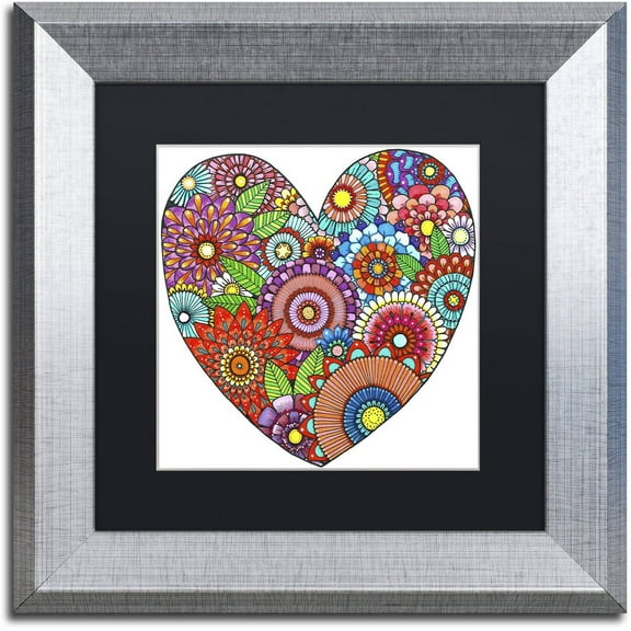Trademark Fine Art "Floral Heart" Canvas Art by Hello Angel, Black Matte, Silver Frame