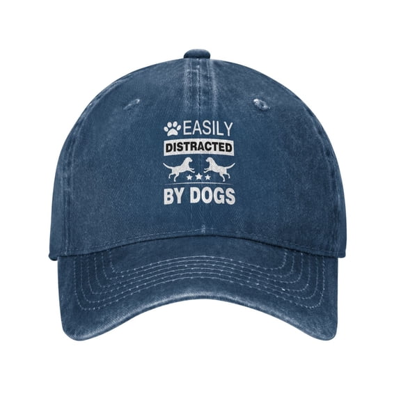 Easily Distracted By Dogs! Baseball Cap Vintage Soft Washed Denim,Golf Dad Hat Adjustable Trucker Hats for Men Women Unisex Adult,Navy Blue