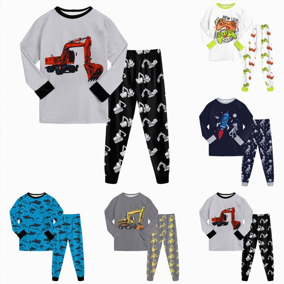 larppty Boys Fall Pajamas Long Sleeve Snug Fit Plain Color Baby Boy Pajamas Top and Pants, 2-Piece Sleep Set(6-7 Years,Light Gray)