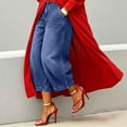 thumbnail image 2 of ASDFVBKG Wide Leg Jeans for Women Trendy High Waisted Flare Jeans Cropped Denim Pants Stretchy Baggy with Patch Pockets Dark Blue S, 2 of 5