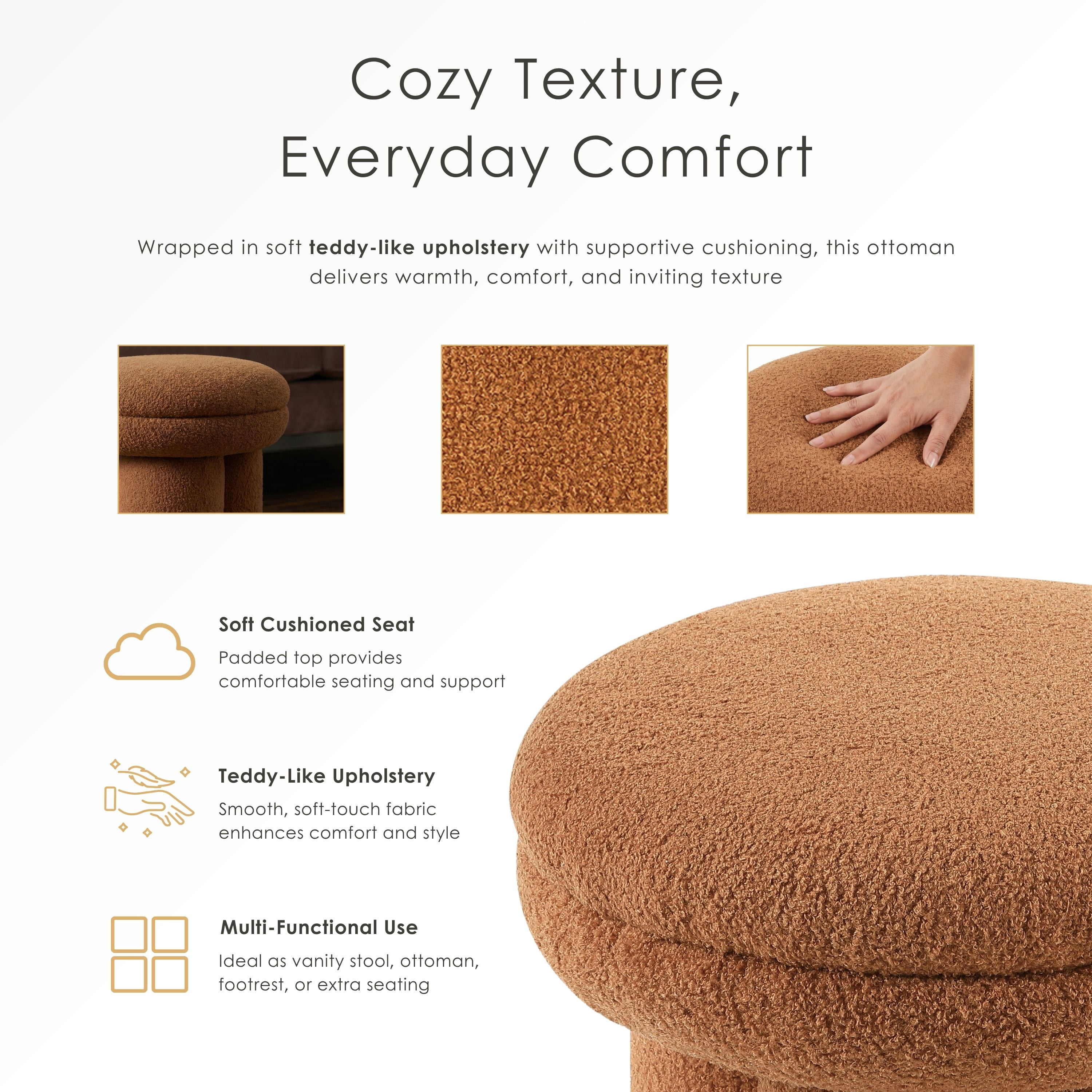 Furniture of America Thia I Modern 17.5" Upholstered Mushroom-Shape Design Stool, Beige