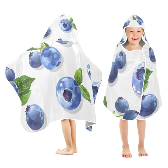 Blueberry Fruits Kids Hooded Beach Towel Baby Bath Poncho Towels with Hood Absorbent 50"x23.5" for Pool Swimming