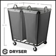 thumbnail image 6 of Dryser 2 Section Commercial Rolling Laundry Hamper on Wheels with Removable Canvas Bins - Gray, 6 of 7
