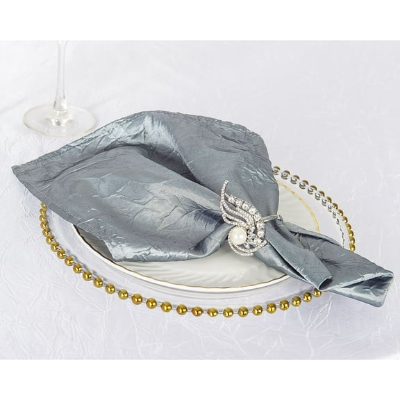 Wedding Linens Inc. (10pcs) 20"x 20" Crushed Crinkle Taffeta Napkins - Silver / Gray