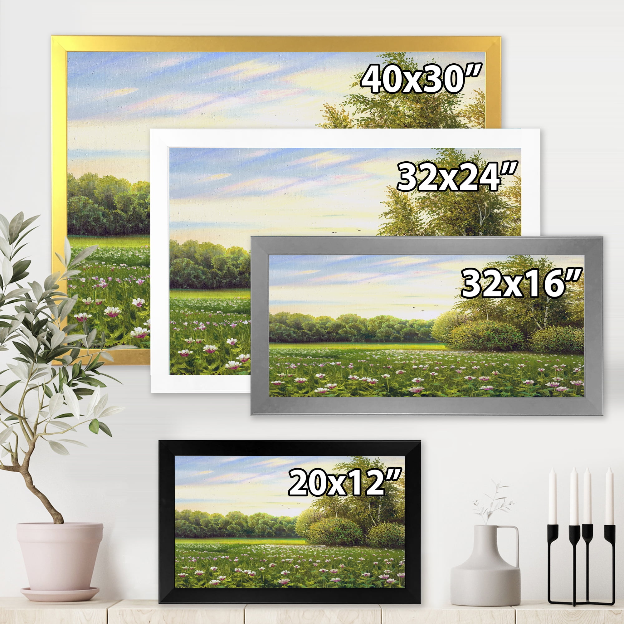 Designart 'Spring Trees By The Flowers and Meadows' Country Framed Art Print
