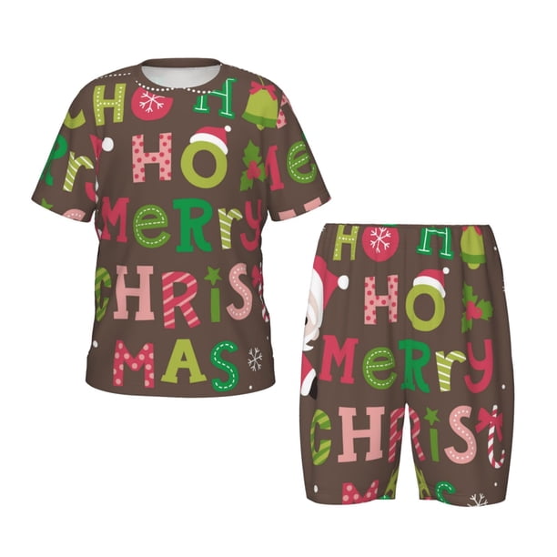 Balery Ho Ho Ho Merry Christmas Conjunto de Pijama Infantil de Manga Corta con Estampado – Ropa de Dormir de Algodón Suave-Medium