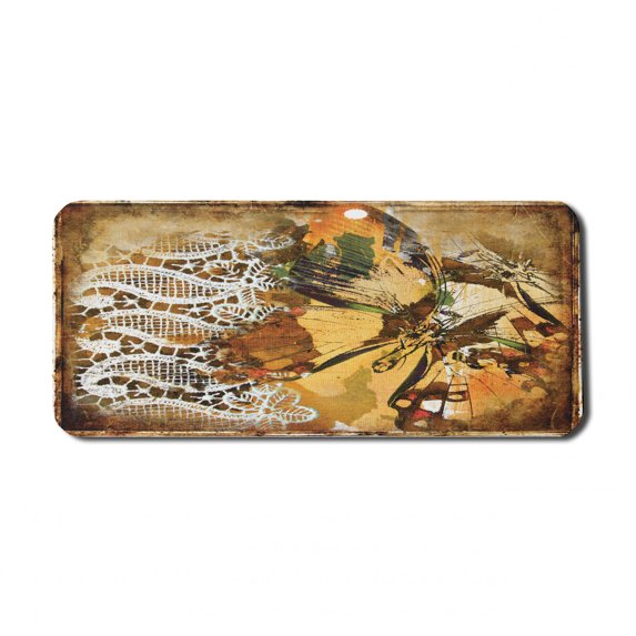 Vintage Computer Mouse Pad, Grunge Graphic of Lace Look Ornate with Macro Butterfly Designs, Rectangle Non-Slip Rubber Mousepad X-Large, 35" x 15" Gaming Size, Multicolor, by Ambesonne