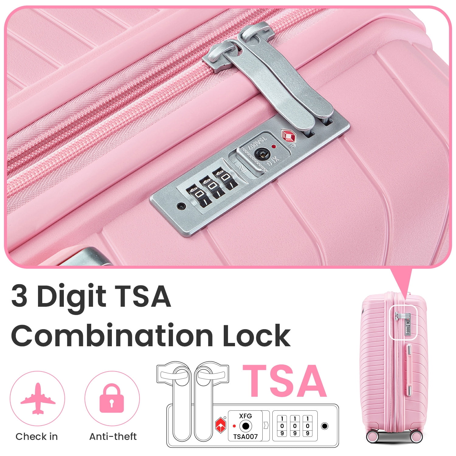 4 Piece Luggage Set, Expandable Lightweight Suitcase Set with 360° Double Spinner Wheels Integrated TSA Lock, Pink (14/20/24/28)