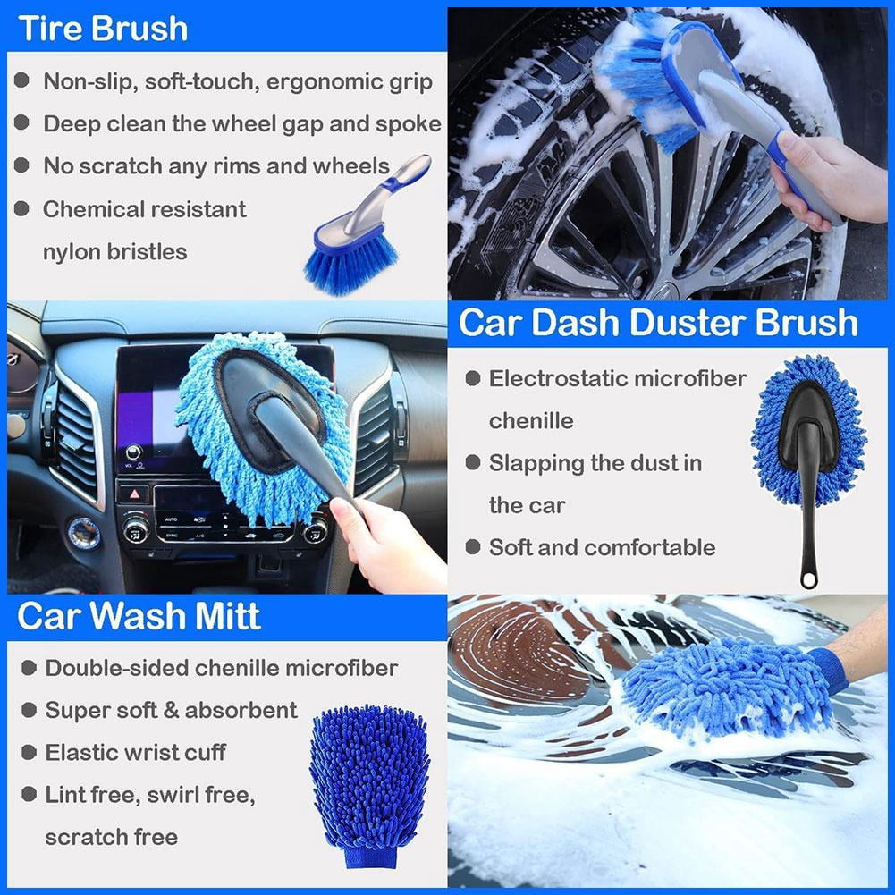 1Set Car Detailing Kit Interior & Exterior, Professional Auto Cleaning Brush Set with Windshield Tool, Car Wash Supplies for Men Women
