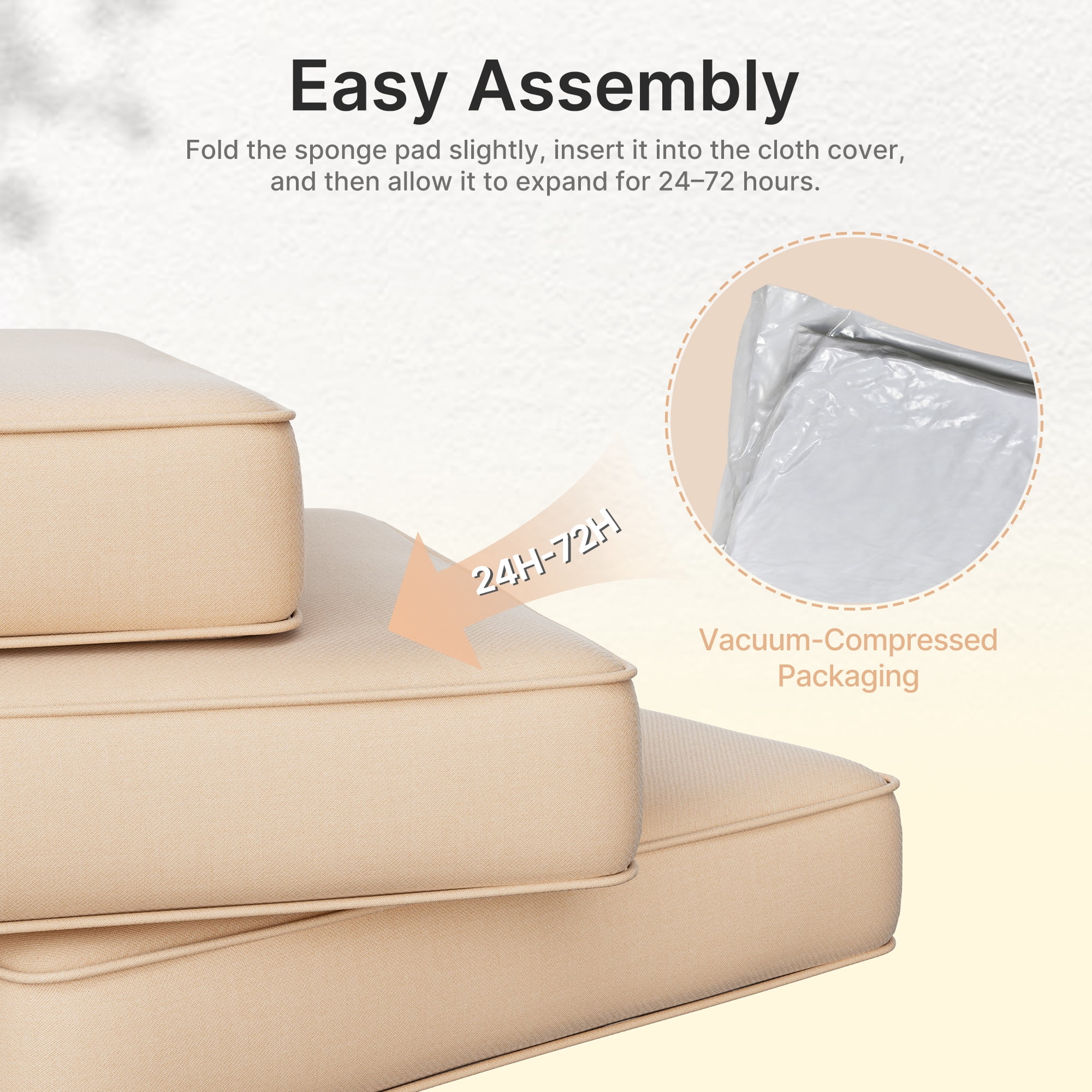 SUNCOZE 14-Piece Outdoor Patio Cushions Set for 6-Seat Sectional Sofa, 25.6" x 25.6" Replacement Couch Cushions, 4-Inch Thick Anti-Slip Garden Furniture Cushions, Khaki