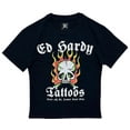 thumbnail image 2 of Ed Hardy Men's T-Shirt Fire Skull Tattoos Distressed Print Boxy Relaxed Fit Tee (Small, Vintage Black), 2 of 3