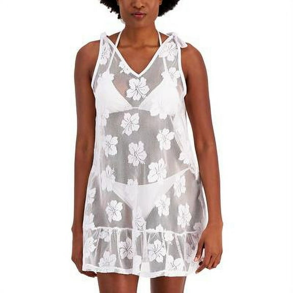 MIKEN White Juniors' Tie-shoulder Ruffle-hem Cover-up Dress, US X-Large, NWOT