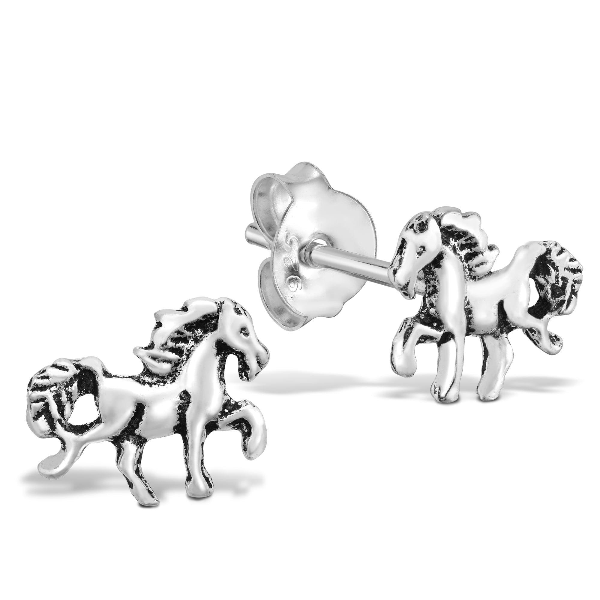 925 Sterling Silver Horse Stud Earrings Gift Boxed 