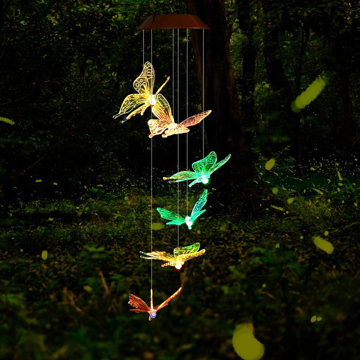 Solar Wind Chimes Outdoor, Waterproof Solar Butterfly Wind Chimes Color Changing LED Solar Powered Mobile Wind Chime, Hanging Decorative Romantic Patio Lights for Yard Garden Home Party - image 4 of 8