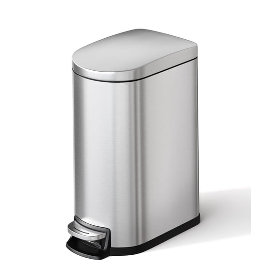 Small Stainless Steel Trash Can 1.6 Gallon Step On Waste Bin with Soft Close Lid Removable Inner Bucket for Bathroom Bedroom Office