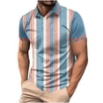 thumbnail image 1 of Blusa y camisa de manga corta con cuello vuelto para hombre, informal, de color liso, a rayas, con botones y estampado, blusa para hombre, 1 of 4