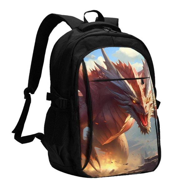 Easygdp Ferocious Dragon Fury Mochila para Laptop de Viaje con Puerto USB, Mochila para Laptop con Puerto de Carga USB para Mujeres y Hombres