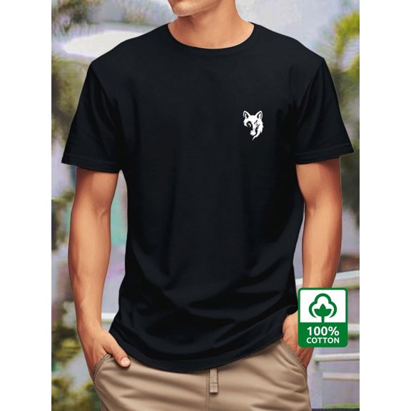 T30-T240403-S Mens Print Soft Cotton Crew Neck Short Sleeve T-Shirt , Loose Fit for Fitness, Sports, and Summer Fashion - High-Quality Knit Fabric
