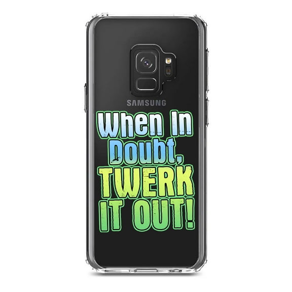 DistinctInk Clear Shockproof Hybrid Case for Samsung Galaxy S9 (5.8" Screen) - TPU Bumper Acrylic Back Tempered Glass Screen Protector - When in Doubt Twerk it Out