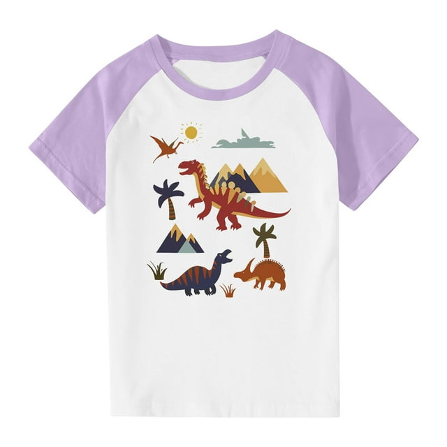 RXIRUCGD 2025 Vêtements d'Été pour Enfants Tout-Petits Garçons Filles Mode Mignon Col Rond Imprimé Manches Courtes Haut