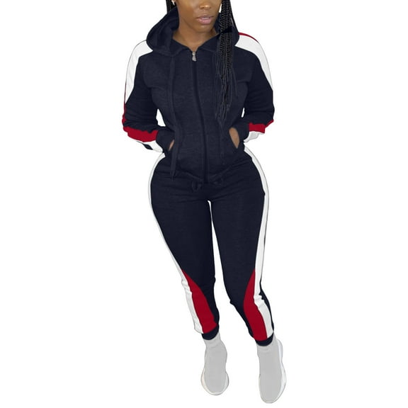 Sweatsuits For Women Sevevn Womens Casual Color Block 2 Piece Outfit Long Pant Set Sweatsuits Tracksuits