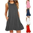 thumbnail image 1 of Gspmoly Robes d'Été pour Femmes 2025, Mode Femmes Été Uni Décontracté Col Rond Manches Courtes Robe Mini Robe de Cocktail Économies d'Été Liquidation, 1 of 5