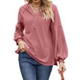 thumbnail image 4 of NFTOEIULA Women Button V Neck Lantern Sleeve Chest Pocket Side Slit Hem Hoodie, 4 of 7