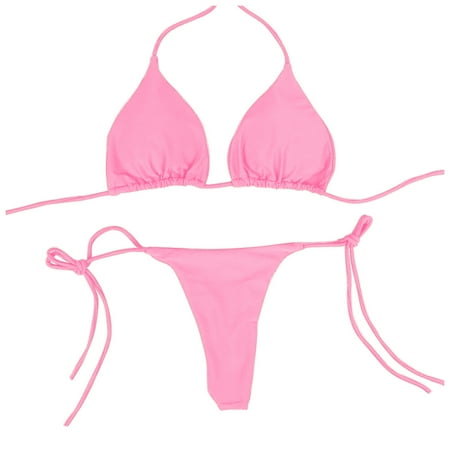 

EHTMSAK Sexy Halter Lingerie for Women Bikini Set Babydoll Lingerie Set String Teddy Bra and Panty Sets Pink S