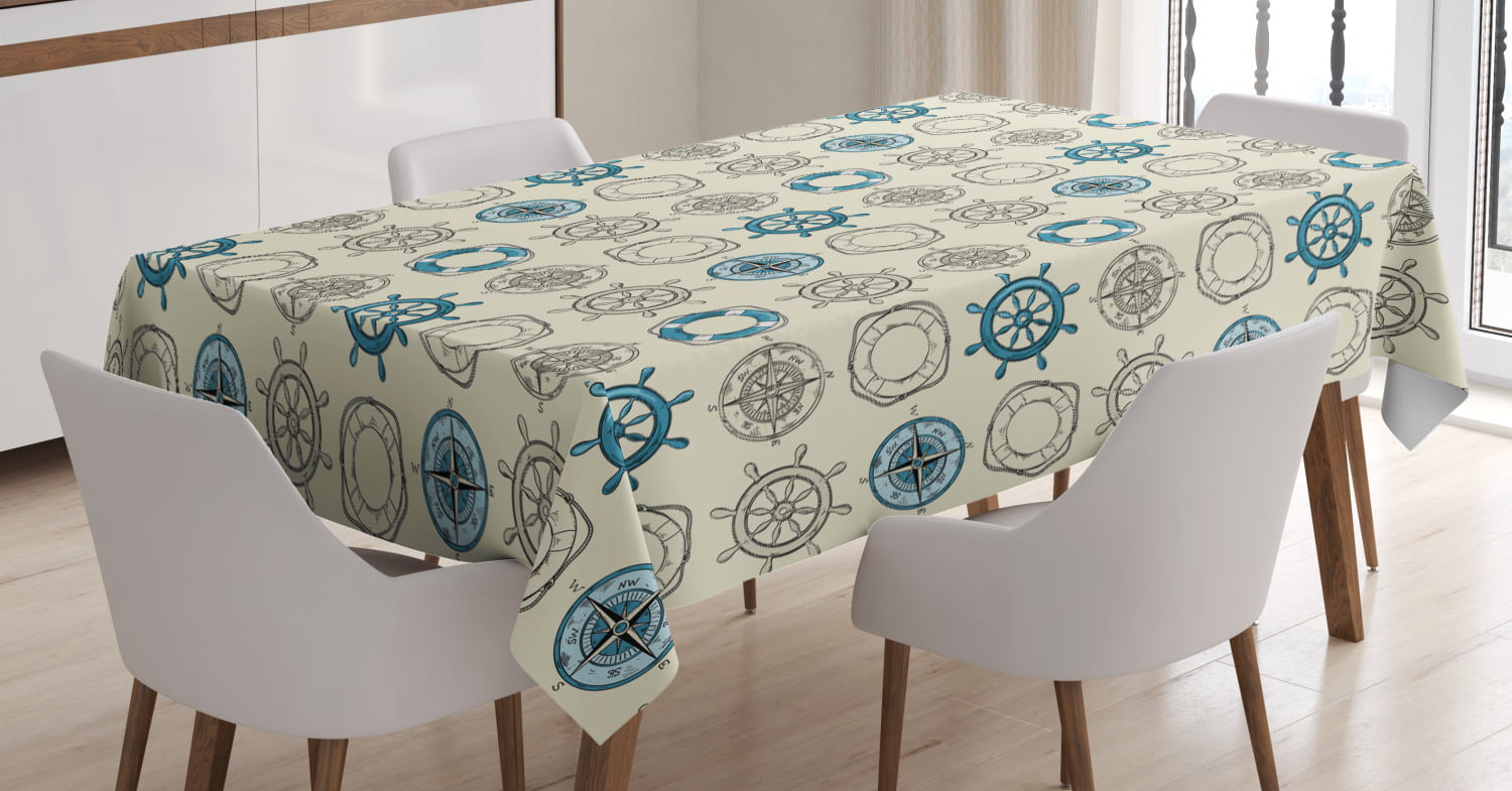 Compass Tablecloth, Marine Themed Doodle Art Vintage Inspirations ...