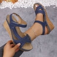 thumbnail image 6 of Pandaie Wedge Sandals for Women Strappy Open Toe Platform Slip on Walking Shoes Arch Support Ankle Strap Summer Beach Casual Sandal Navy Size 8.5, 6 of 8
