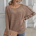 thumbnail image 2 of HAiming Women's Fall Winter Crewneck Shirts Solid Color Long Sleeve Button Tops Plus Size Casual Loose Pullover Blouse, 2 of 8