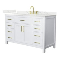 Beckett 54" White Single Vanity & Giotto Quartz Top (3-Hole) & Gold Trim
