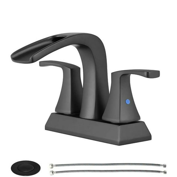 CES Two-Handle Bathroom Sink Faucet with Metal Drain Assembly and Supply Hose Lead-Free Mixer Double Handle Tap Laundry Utility Faucet Matte Black