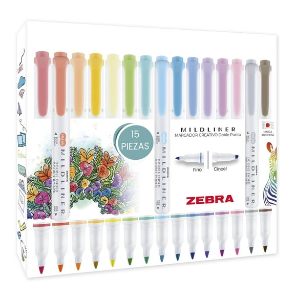 Zebra Mildliner Marcador Creativo De Doble Punta (Punta Cincel Y Punto Fino) Estuche 15 Piezas Multi