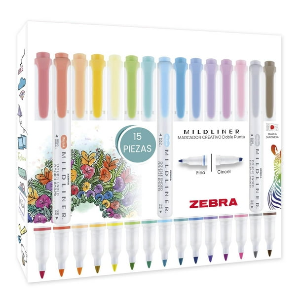 Zebra Mildliner Marcador Creativo De Doble Punta (Punta Cincel Y Punto Fino) Estuche 15 Piezas Multi
