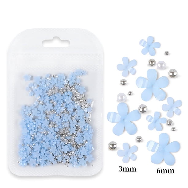 Bolsa de joyería con flores de cinco pétalos para decoración de uñas Joyería de flores acrílicas blancas y rosas con cuentas de oro y plata Flor de resina